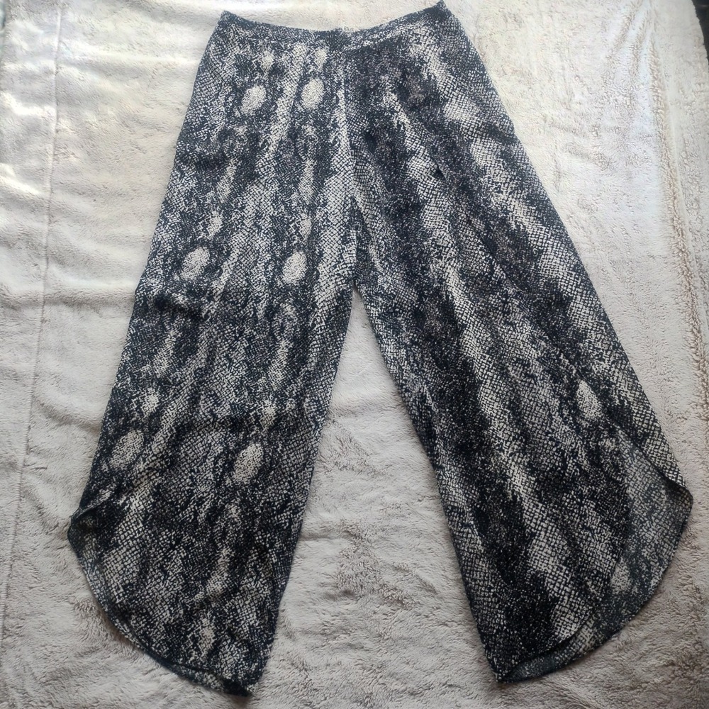 Peyton Jensen Wide Split‎ Leg Pants Women's Large Snake Print Elastic Waist